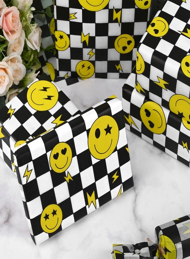 Bolsome 100 Sheets One Happy Dude Tissue Paper for Gift Bags, Black Yellow Smiley Faces Lightning Printed Wrapping Tissue Paper for Baby Shower Birthday Party DIY Crafts - Image 4